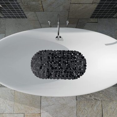 Relaxdays rutschfeste Badewannenmatte Steinoptik, waschbar, 36x68 cm, mit Saugnäpfen, Schwarz