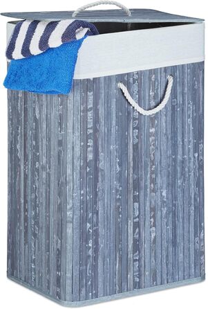 Wäschekorb Bambus, mit Deckel, XL, 83 L, faltbar, 65,5x43,5x33,5 cm, blau (Grau, Creme, 2)