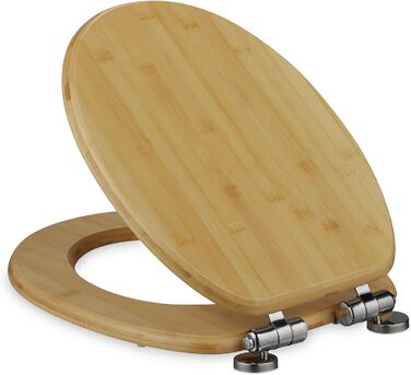 Relaxdays Toilettendeckel mit Absenkautomatik & Quick Release, 37,5 x 43,5 cm, Bambus, Montage von Oben, oval, Natur