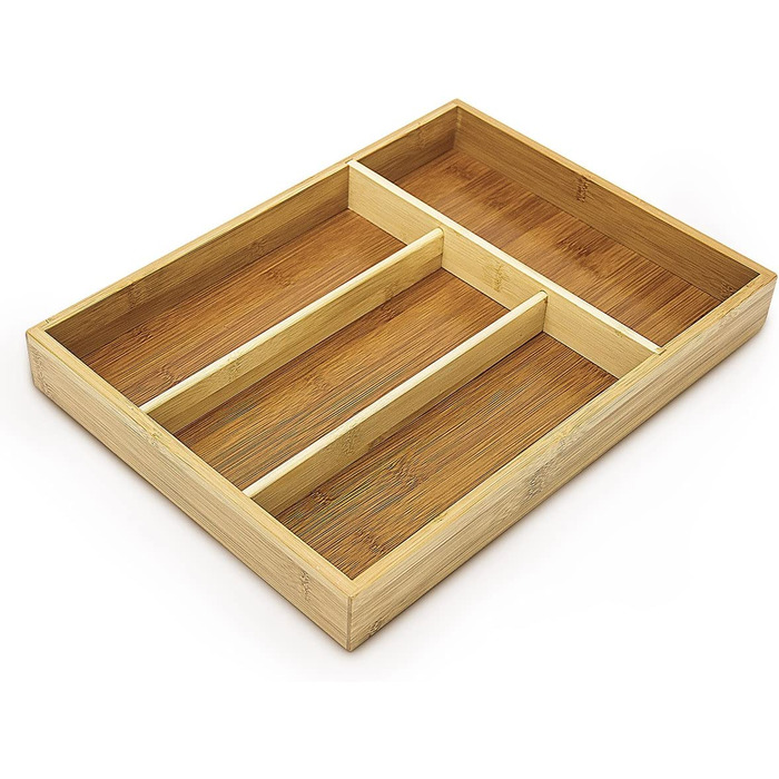 Relaxdays Besteckkasten, Schubladeneinsatz mit 6 Fächern, für Küchenbesteck, Bambus, HxBxT 5 x 25,5 x 35,5 cm, natur (Bundle mit Besteckkasten mit 4 Fächern)