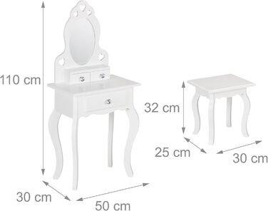 Relaxdays Kinder Schminktisch mit Spiegel & Hocker, 110x50x30 cm, ab 3 Jahre, weiß