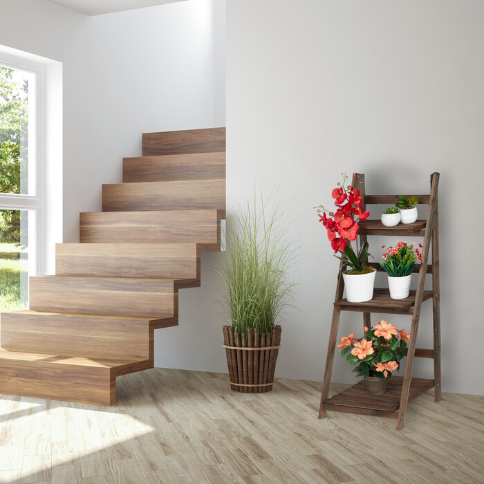 Relaxdays Blumentreppe Holz dunkelbraun