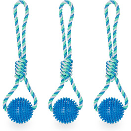 Relaxdays Hundespielzeug Ball, 3er Set, Ø 8,5 cm, Zahnpflege, blau (max. 50 Zeichen)