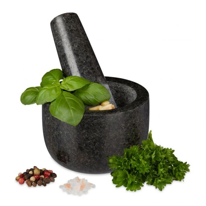 Relaxdays Granit Mörser mit Stößel klein