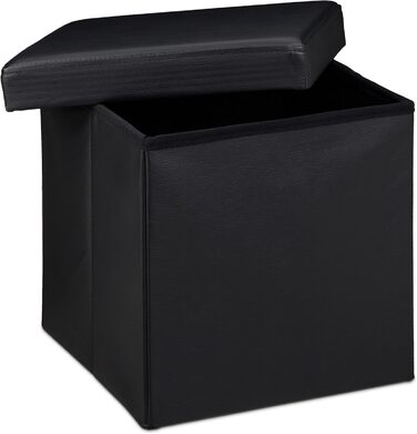 Relaxdays Sitzhocker, Leder, Schwarz, 38x38x38 cm
