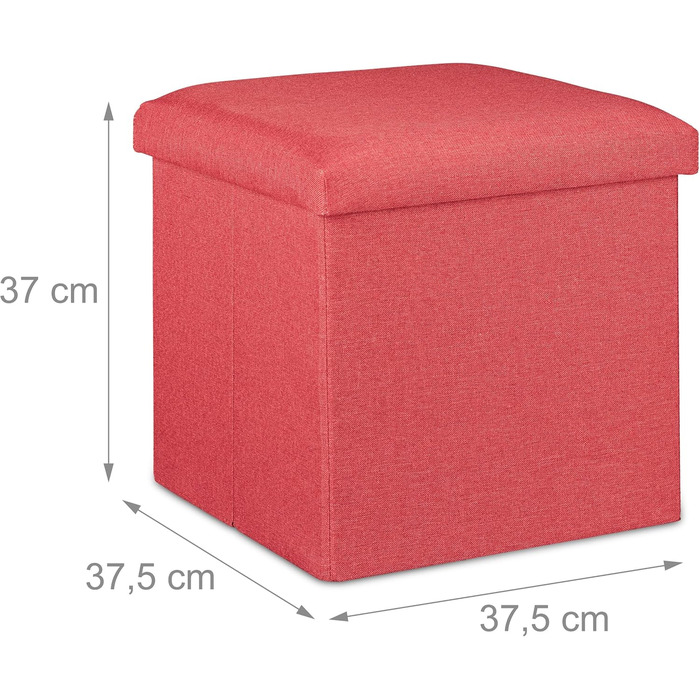 Relaxdays Sitzhocker, faltbar, gepolstert, eckig, Stoff, 37x37,5x37,5 cm, 1 Stk, Rot