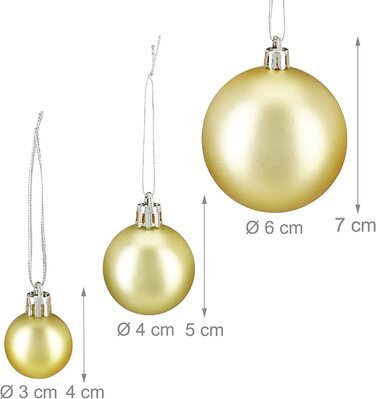 Relaxdays Weihnachtskugeln, 100er Set, Weihnachtsdeko, matt, glänzend, glitzernd, Christbaumkugel ∅ 3, 4 & 6 cm, (Gold)