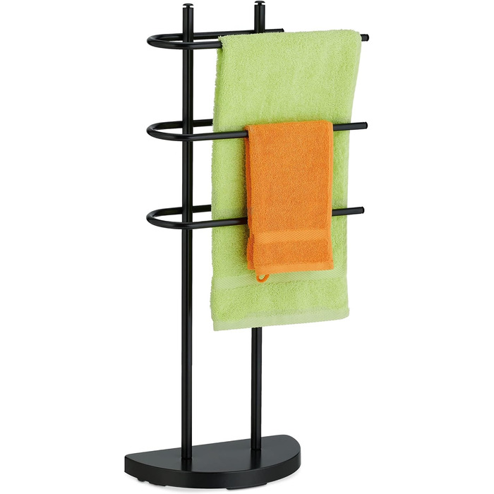 Relaxdays Handtuchständer, 3 Stangen, Metall, 83x39x18 cm, schwarz