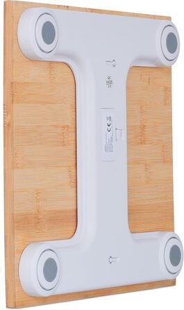 Relaxdays Digitale Personenwaage, Bambus, bis 180 kg, automatisches EIN/AUS, kg & lbs, Natur