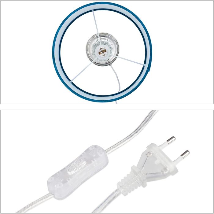 Relaxdays Tischlampe, Samt und Kristall, HxD: 47 x 26 cm, E14-Fassung, Nachttischlampe, indirekte Beleuchtung, blau