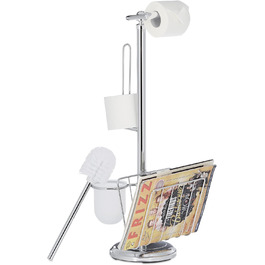 Relaxdays, Toilettenbürste, Bürstenhalter, Magazinhalter, HBT 69 x 30 x 22 cm, Silber WC Garnitur, Toilettenpapierhalter, 22 x 30 x 69 cm