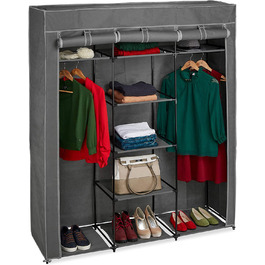 Relaxdays Stoffschrank mit Kleiderstange & 9 Ablagen, HxBxT: 172x147x43cm, Kleiderschrank mit Reißverschluss, anthrazit