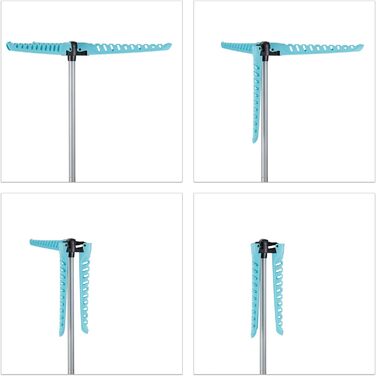Relaxdays Bügelwäscheständer klappbar, 3 Arme, für Kleiderbügel, Wäscheständer, HxD: 128 x 56,5 cm, silber-türkis