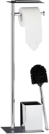 Relaxdays, Toilettenbürste u. Bürstenhalter, HxBxT 66 x 20 x 13 cm, schwarz-Silber WC Garnitur mit Toilettenpapierhalter, 13,5 x 20 x 66,5 cm