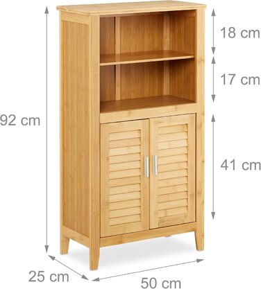 Relaxdays Badezimmerschrank Bambus, HBT: 92x50x25 cm, Badschrank mit Lamellentüren, natur, 1 Stück