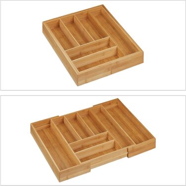 Relaxdays Bambus Besteckkasten, ausziehbar, HBT 6,5x57,5x43 cm