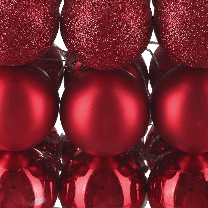 Relaxdays 150er Set Weihnachtskugeln, glitzernd, matt & glänzend, Kunststoff, ∅ 3, 4 & 6 cm, Rot