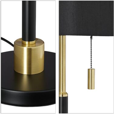 Relaxdays Tischlampe mit Zugschalter, elegante Nachttischlampe mit Stoffschirm, E27 Fassung, HD 69 x 24 cm, schwarz-gold