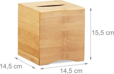 Relaxdays 2 x Kosmetiktücherbox quadratisch, Taschentuchbox Holz, Kosmetikbox Bambus, HxBxT: 15,5 x 14,5 x 14,5 cm, Natur