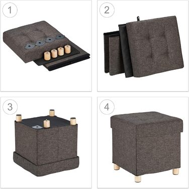 Relaxdays Sitzhocker mit Stauraum, gepolstert, gesteppt, Stoff, 40x38x38 cm, grau (Braun)