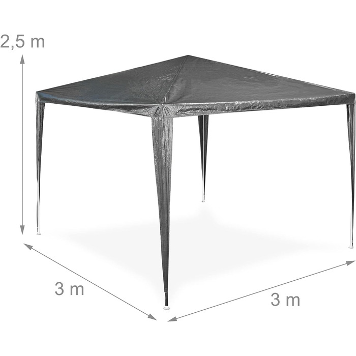 Relaxdays Pavillon, HxBxT: 2,5 x 3 x 3 m, PE & Stahl, wasserdicht, reißfest, Stecksystem, Partyzelt Garten, anthrazit, 1 Stück