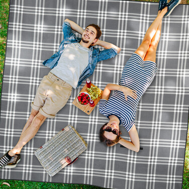 Relaxdays Picknickdecke grau kariert