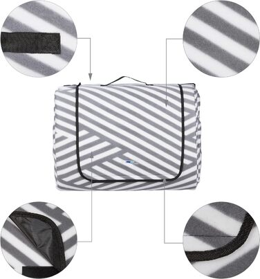 Relaxdays XXL Picknickdecke, 600x200 cm, isoliert, wasserdicht, Fleece Stranddecke, Tragegriff, Zickzack, weiß/grau