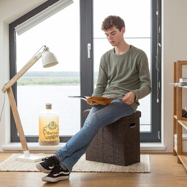 Relaxdays Faltbarer Sitzhocker mit Stauraum, 49,5x46x25,5 cm, Griffe, Leinen/Polyester, Weiß