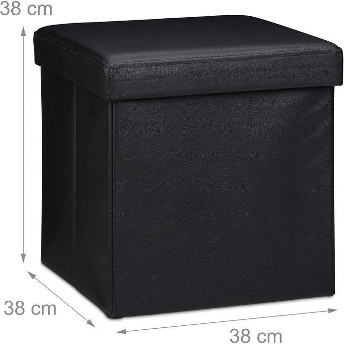 Relaxdays Sitzhocker, Leder, Schwarz, 38x38x38 cm