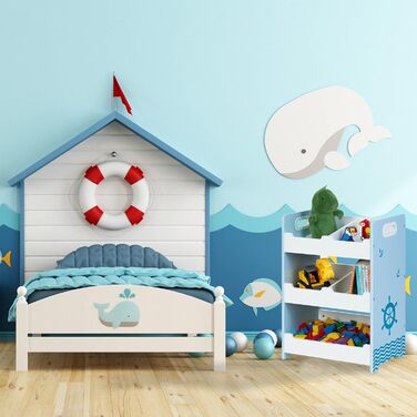 Relaxdays Kinderregal, HBT: 60 x 62,5 x 30 cm, 5 Fächer, MDF, Aufbewahrungsregal Kinderzimmer, Spielzeugregal, weiß/blau, L, (Medium)