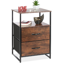 Relaxdays Nachttisch Industrial, 2 Ablagen, 2 Schubladen, Holzoptik, 70x45x40 cm, schwarz/braun