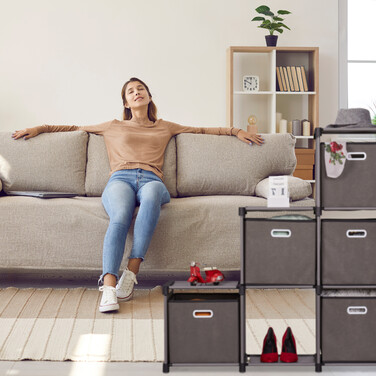 Relaxdays Graues Stufenregal mit 6 Fächern