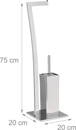 Relaxdays Stand WC Garnitur WIMEDO eckig HBT: 71 x 20 x 20 cm Toilettenbürstenhalter aus Edelstahl mit Lackierung Toilettenpapierhalter und Klorollenhalter als freistehende WC Bürstengarnitur, (Silber)
