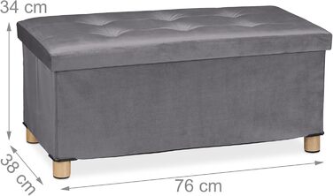 Relaxdays Sitzbank mit Stauraum, Samt, Holzfüße, bis 120 kg, faltbar, 34x76x38 cm, Anthrazit