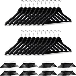 Relaxdays 100 x Kleiderbügel Holz, Garderobenbügel, klassisch, Hemden & Hosen, 360° drehbar, Bügel HxB 23 x 44 cm, schwarz 1 Schwarz 100er Pack