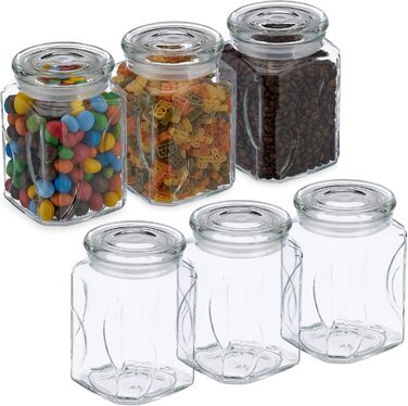 Relaxdays Vorratsgläser, 6er Set, 750 ml, luftdichte Glasbehälter