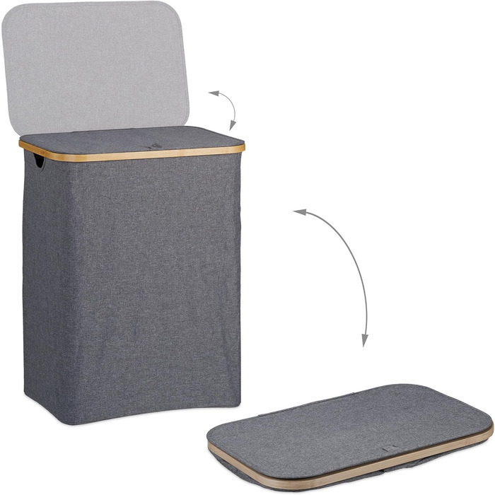 Relaxdays Wäschekorb mit Deckel, 130 l, Wäschesammler Bambus & Polyester, tragbar, atmungsaktiver Wäschesack, grau/Natur, 90 10, 67.5 x 56.5 x 37.5 cm 67.5 x 56.5 x 37.5 cm Grau/Natur
