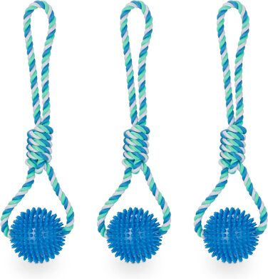 Relaxdays Hundespielzeug Ball, 3er Set, Ø 8,5 cm, Zahnpflege, blau (max. 50 Zeichen)