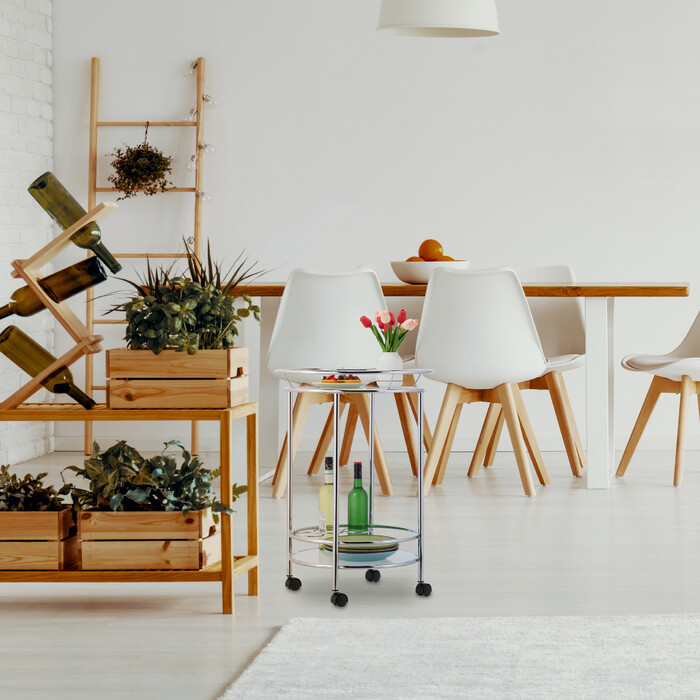 Relaxdays Runder Servierwagen Chrom & Glas