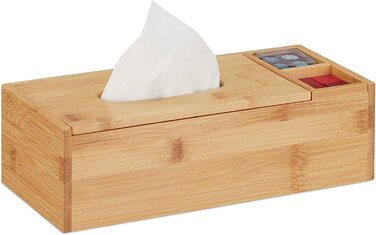 Relaxdays Tuchspender, Bad & Büro, 2 Fächer, modern, Bambus Organizer, HBT 9x30,5x14,5cm, Natur, 1 Stück, Hellbraun