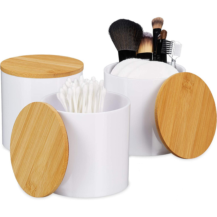 Relaxdays Acryl Organizer, 3er Set, Wattestäbchen Aufbewahrung, mit Deckel