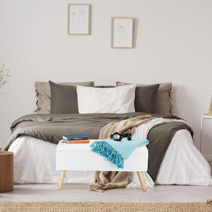 Relaxdays Sitzbank mit Stauraum, gepolstert, Holzbeine, Stoffbezug, 39,5x79,5x39,5 cm, Polyester, Beige