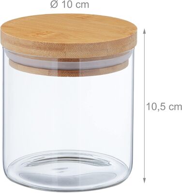 Relaxdays Bambusdeckel Vorratsgläser, 3er Set, 500 ml, luftdicht, transparent/natur