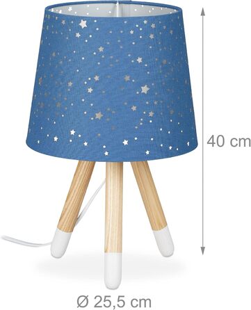 Relaxdays Kinderzimmer Tischlampe, Sterne, E14, runder Stoffschirm, 40 cm, Blau