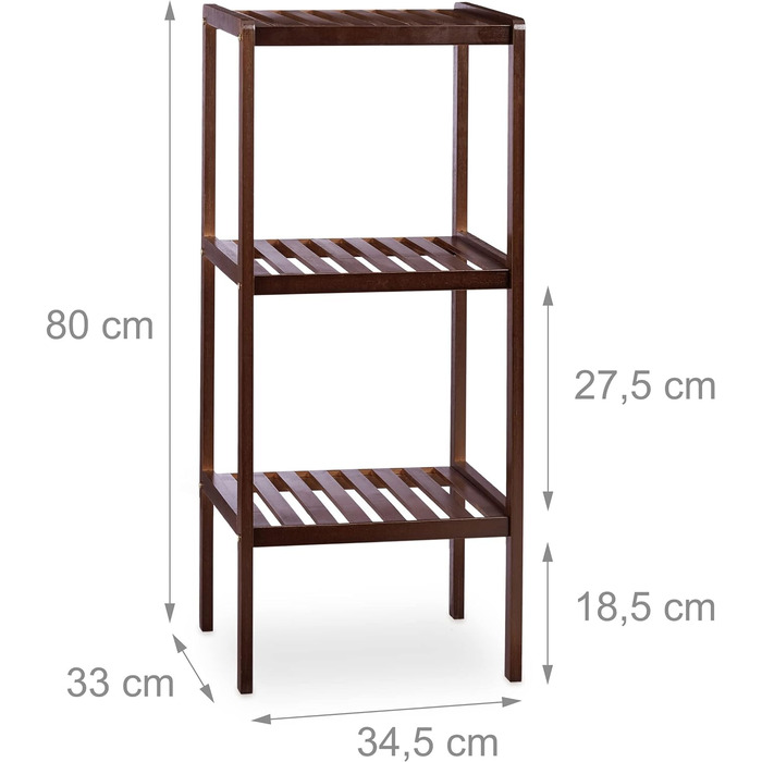 Relaxdays 3 TLG Badregal Set Bambus, Holzregal, Standregal, Bambusregal, Küchenregal, Bücherregal, 3, 4 und 5 Ablagen, Dunkelbraun 139,5 x 34,5 x 33 cm
