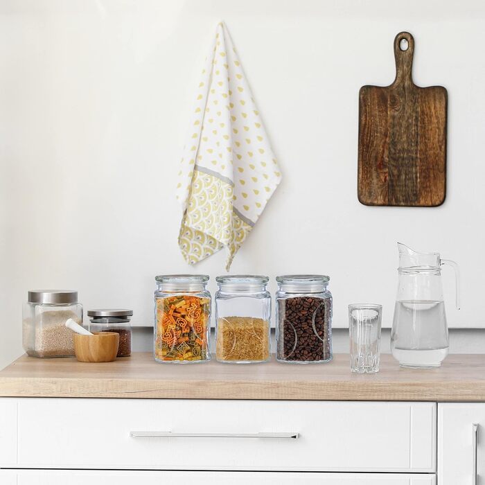 Relaxdays Vorratsgläser, 6er Set, 750 ml, luftdichte Glasbehälter