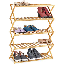 Relaxdays Schuhregal, 5 Ebenen, 15 Paar Schuhe, Bambus, 89x65x26 cm