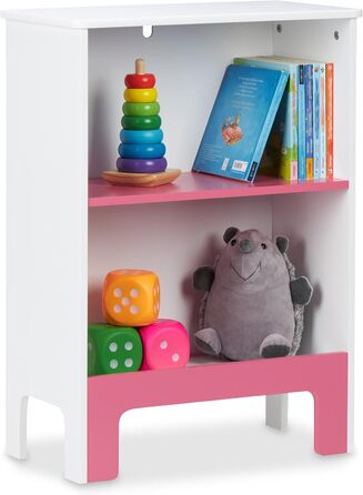 Relaxdays Kinderregal, 2 Fächer, 66x48x24 cm, für Bücher & Spielsachen, weiß/rosa