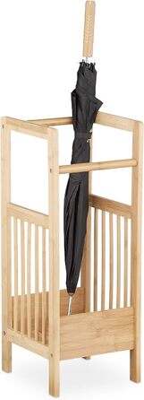 Relaxdays Schirmständer Bambus, eckig, 2 Griffe, H x B x T: ca. 64 x 25 x 26,5 cm, Umbrella Stand, Schirmhalter, natur