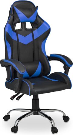 Relaxdays Gaming Stuhl, Racing Look, drehbar, höhenverstellbar, Kopf-& Lendenkissen, HxBxT: 133x68x60 cm, schwarz-blau